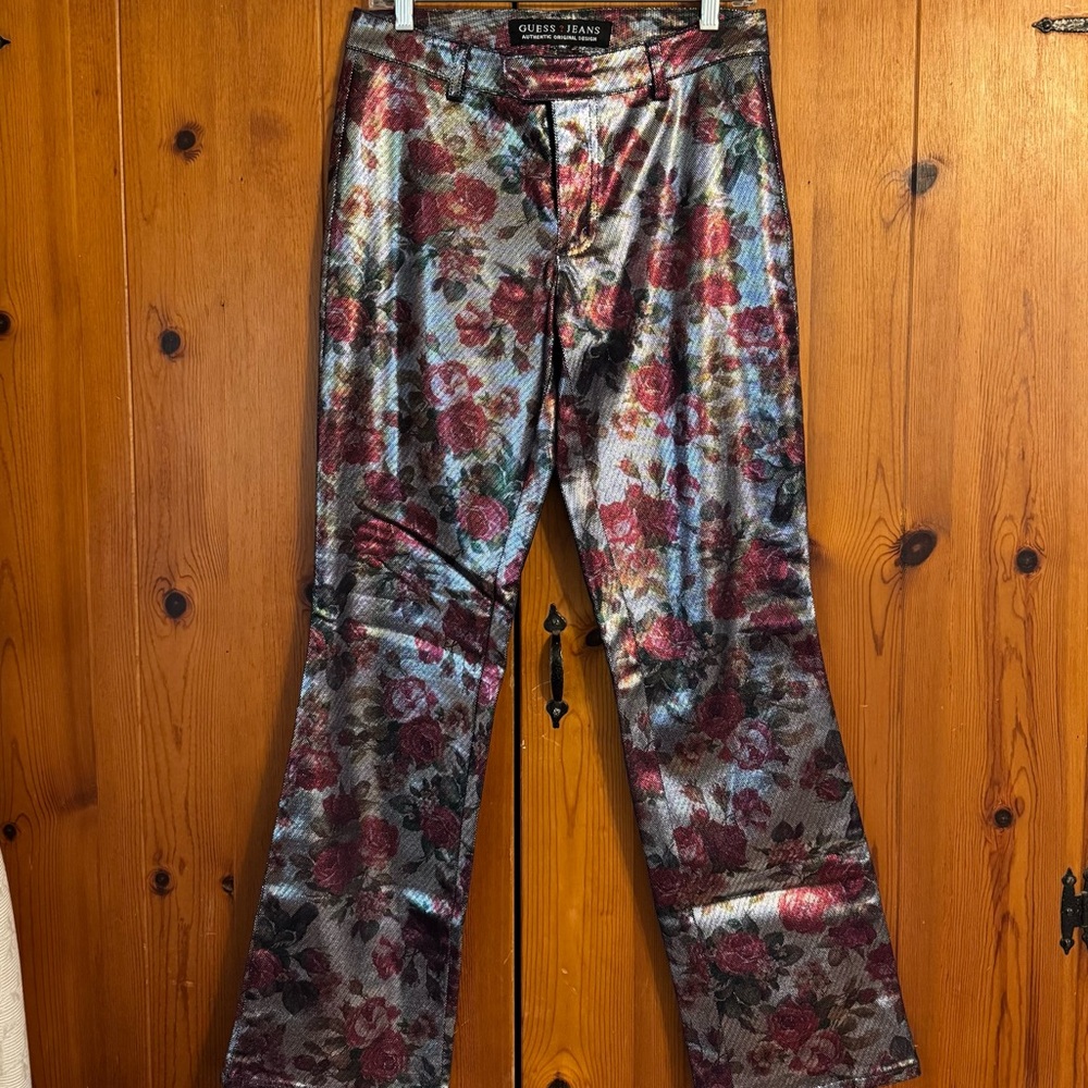 90 Guess Floral Metallic Jeans NWOT